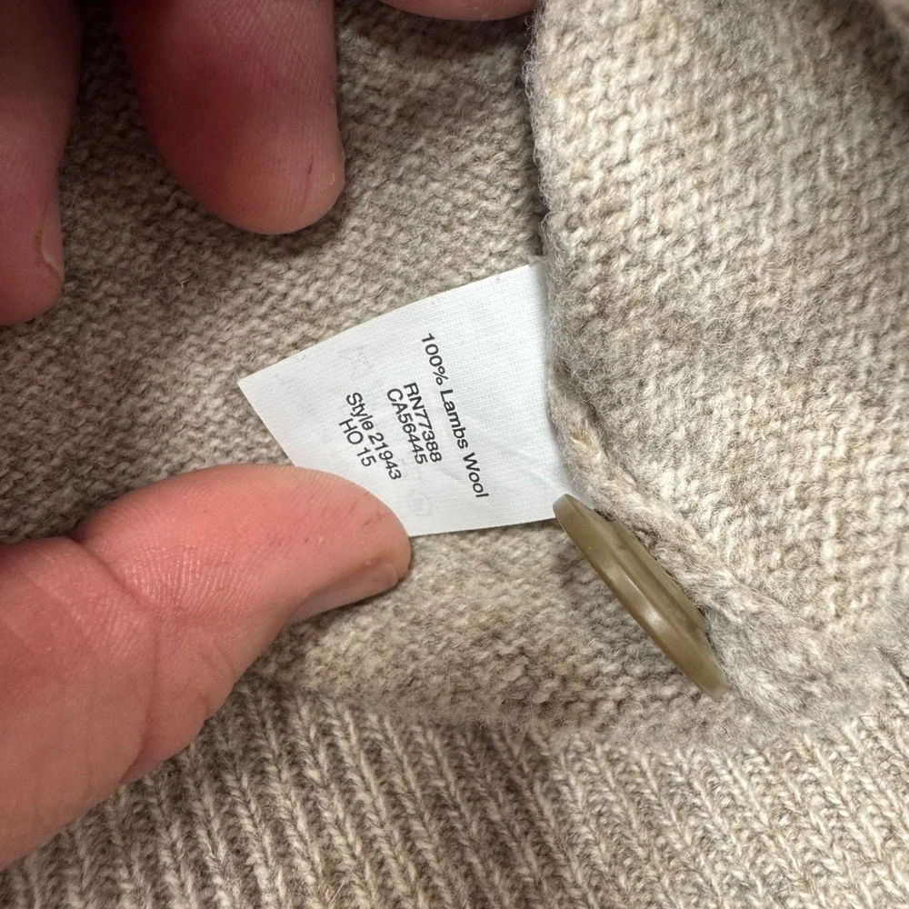 J. Crew Mens Shawl Neck Sweater Size S Tan Oatmeal 100% Lambswool (2647)